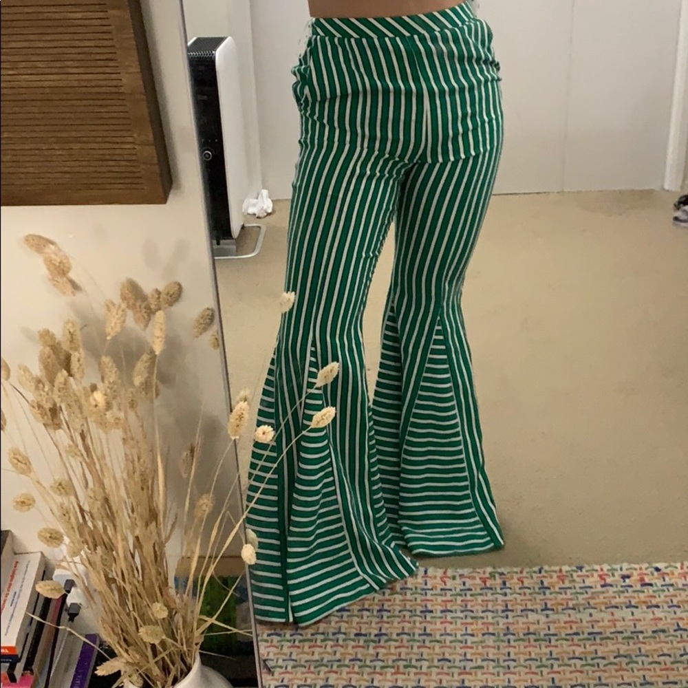 TopShop Green / White Stripe Wide Leg Pants
